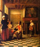 Pieter de Hooch Woman Drinking with Two Men and a Maidservant Sweden oil painting reproduction
